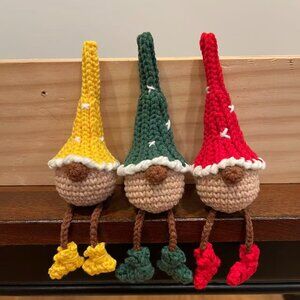 Set of 3 Handmade Crochet Christmas Gnome Keychain Ornaments